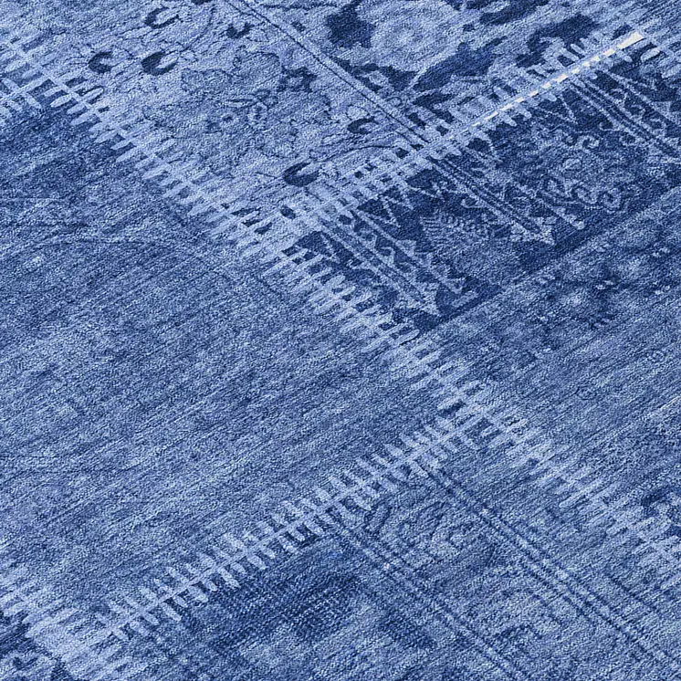 5' X 8' Navy Blue And Denim Blue Patchwork Washable Indoor Outdoor Area Rug