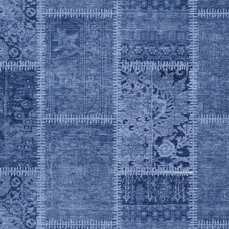 10' X 14' Navy Blue And Denim Blue Patchwork Washable Indoor Outdoor Area Rug