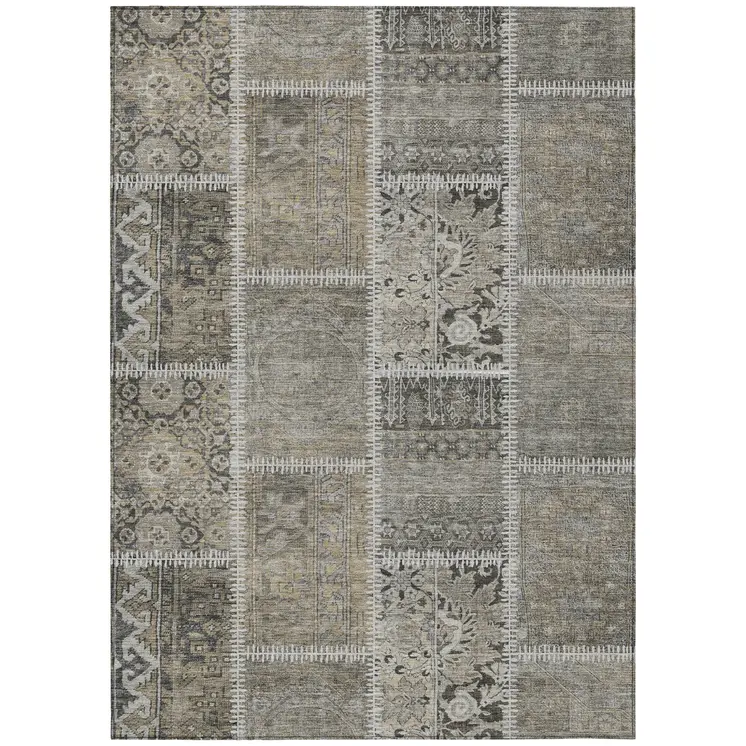 3' X 5' Taupe Beige And Tan Patchwork Washable Indoor Outdoor Area Rug