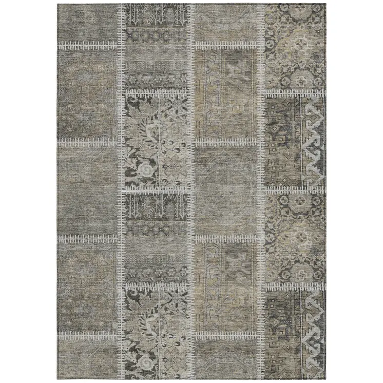 5' X 8' Taupe Beige And Tan Patchwork Washable Indoor Outdoor Area Rug