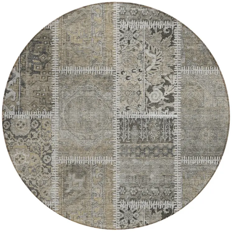 8' Taupe Beige And Tan Round Patchwork Washable Indoor Outdoor Area Rug