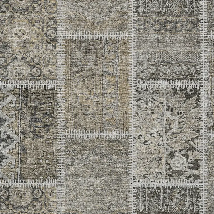 8' X 10' Taupe Beige And Tan Patchwork Washable Indoor Outdoor Area Rug