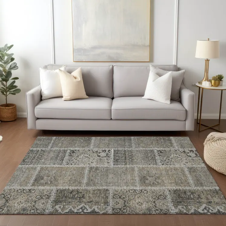 8' X 10' Taupe Beige And Tan Patchwork Washable Indoor Outdoor Area Rug