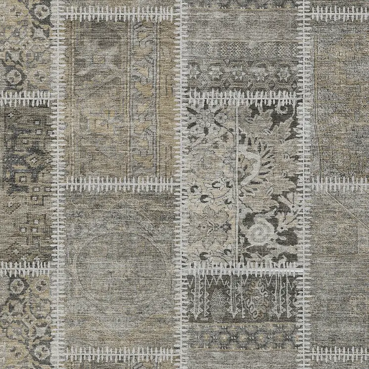 10' X 14' Taupe Beige And Tan Patchwork Washable Indoor Outdoor Area Rug