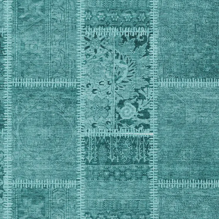 3' X 5' Turquoise Teal Blue And Aqua Patchwork Washable Indoor Outdoor Area Rug