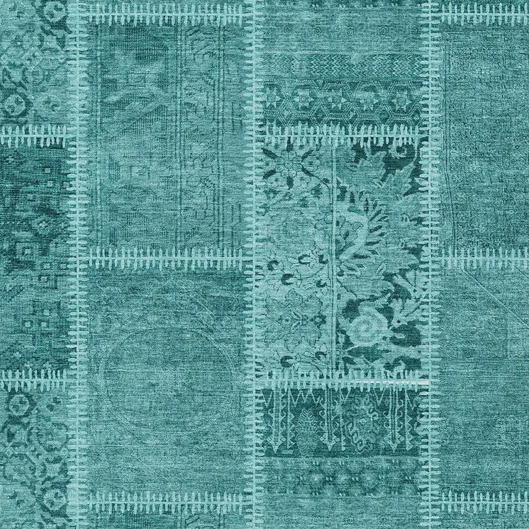 5' X 8' Turquoise Teal Blue And Aqua Patchwork Washable Indoor Outdoor Area Rug