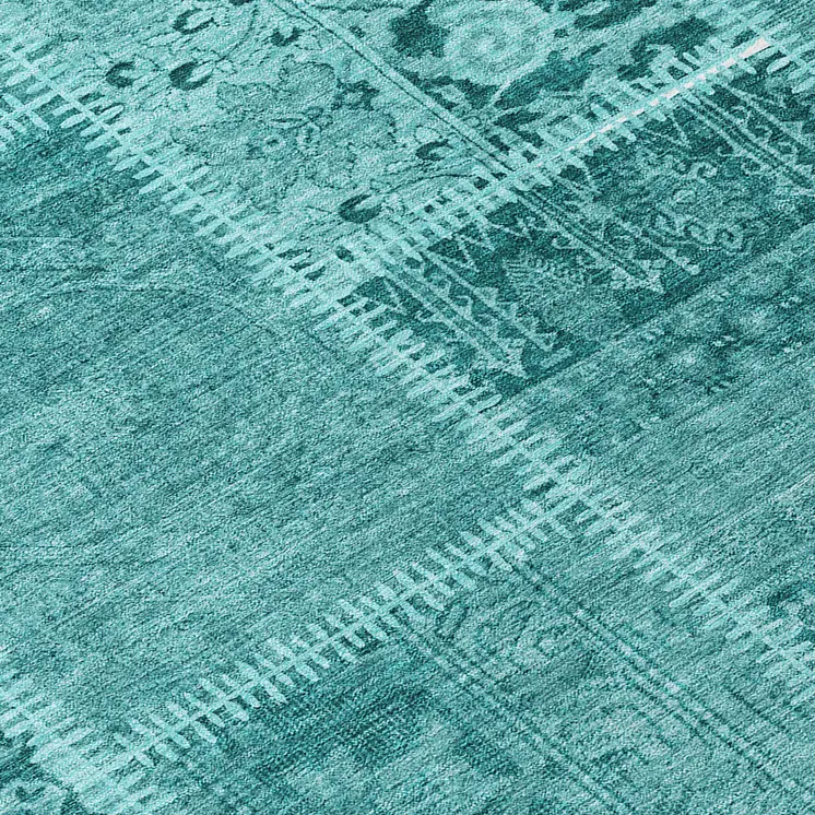 8' Turquoise Teal Blue And Aqua Round Patchwork Washable Indoor Outdoor Area Rug