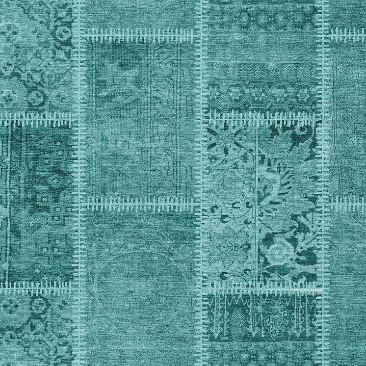 8' X 10' Turquoise Teal Blue And Aqua Patchwork Washable Indoor Outdoor Area Rug