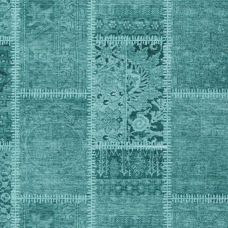 9' X 12' Turquoise Teal Blue And Aqua Patchwork Washable Indoor Outdoor Area Rug