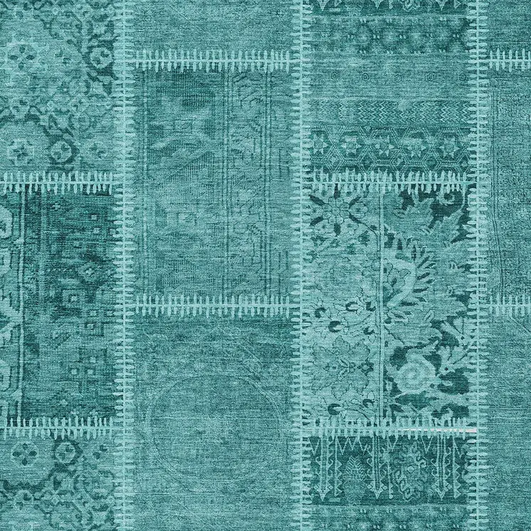 10' X 14' Turquoise Teal Blue And Aqua Patchwork Washable Indoor Outdoor Area Rug