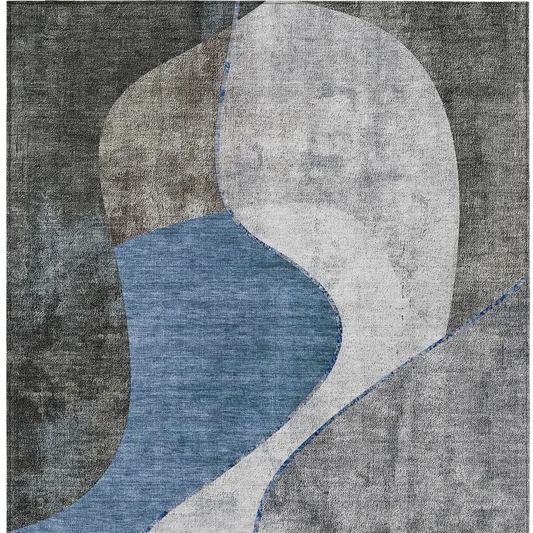3' X 5' Denim Blue And Sky Blue Abstract Washable Indoor Outdoor Area Rug