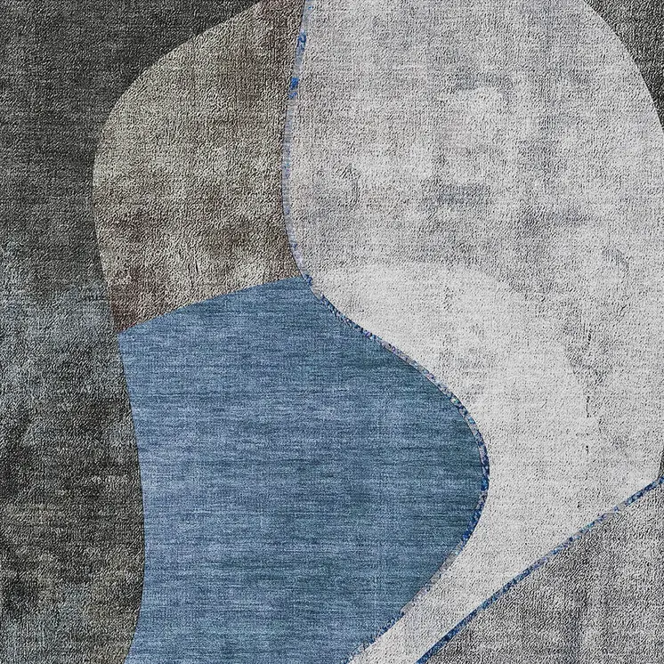 3' X 5' Denim Blue And Sky Blue Abstract Washable Indoor Outdoor Area Rug