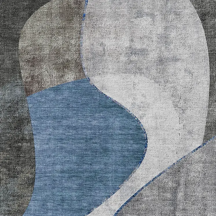 5' X 8' Denim Blue And Sky Blue Abstract Washable Indoor Outdoor Area Rug