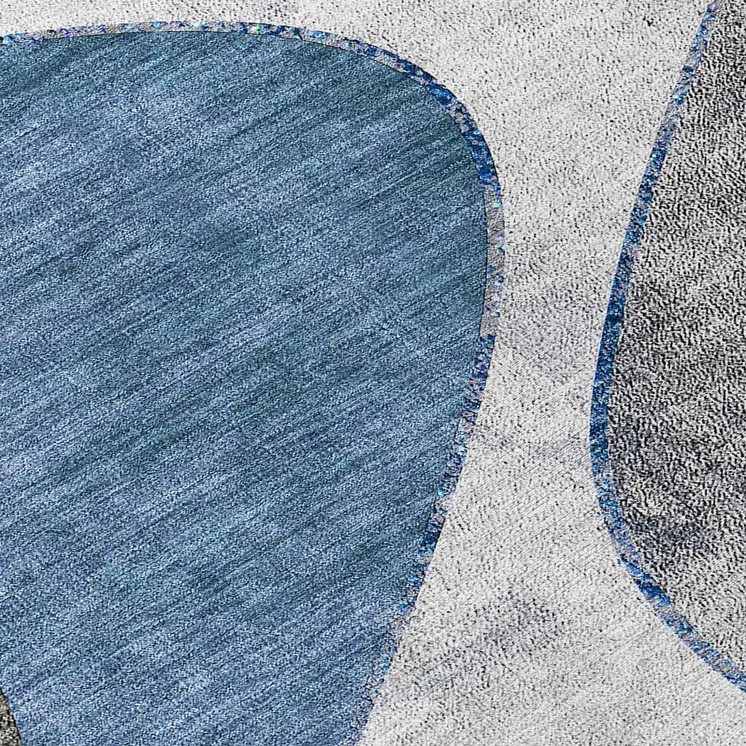 8' Denim Blue And Sky Blue Round Abstract Washable Indoor Outdoor Area Rug