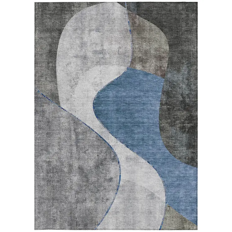 8' X 10' Denim Blue And Sky Blue Abstract Washable Indoor Outdoor Area Rug