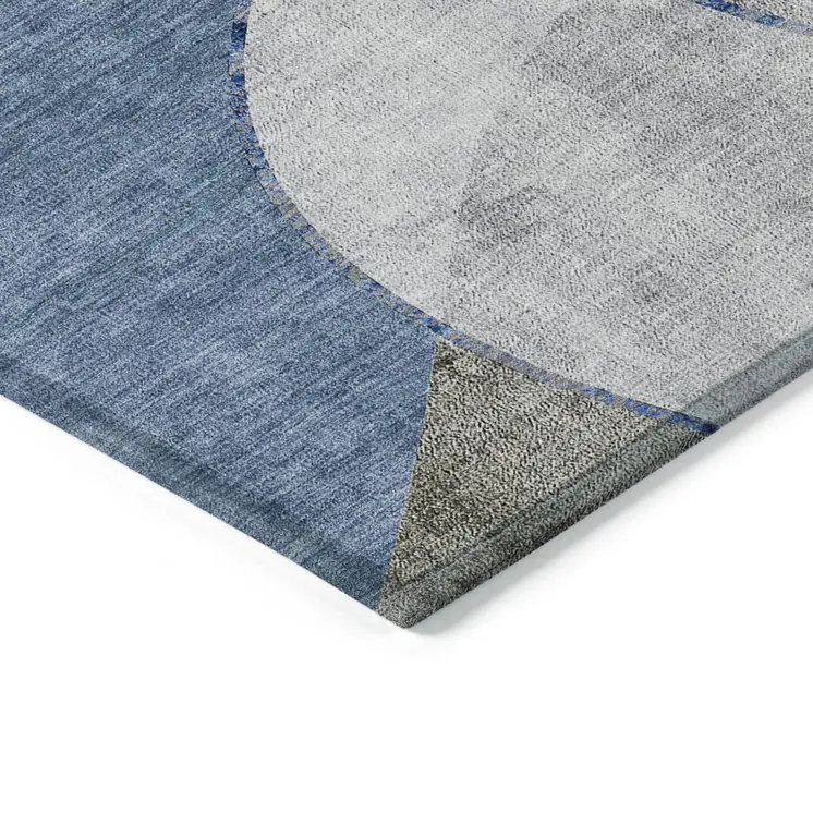 8' X 10' Denim Blue And Sky Blue Abstract Washable Indoor Outdoor Area Rug