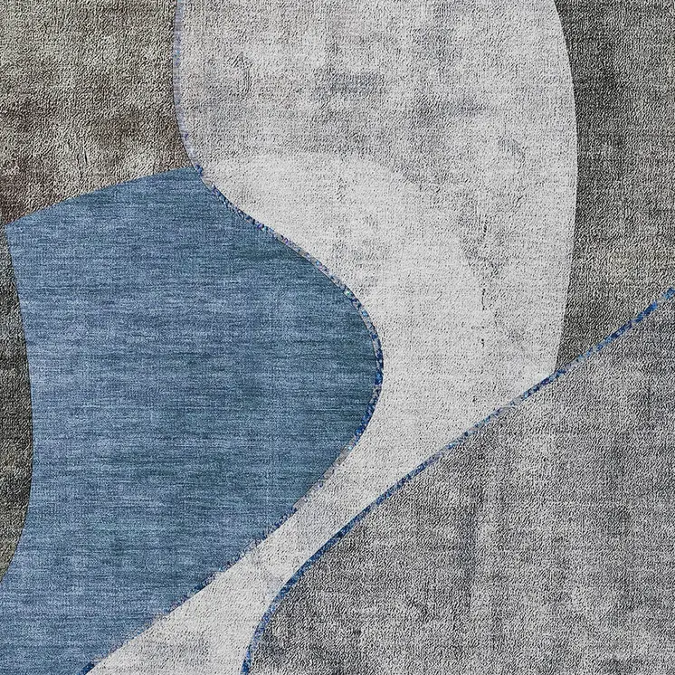 9' X 12' Denim Blue And Sky Blue Abstract Washable Indoor Outdoor Area Rug