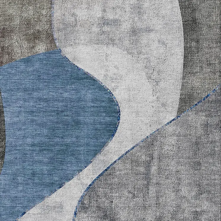 10' X 14' Denim Blue And Sky Blue Abstract Washable Indoor Outdoor Area Rug