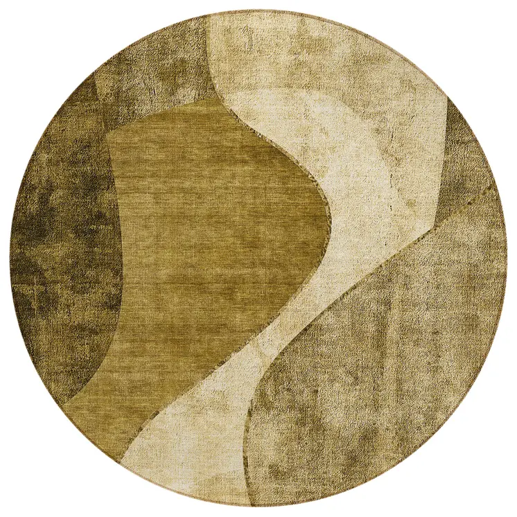8' Brown Beige And Ivory Round Abstract Washable Indoor Outdoor Area Rug