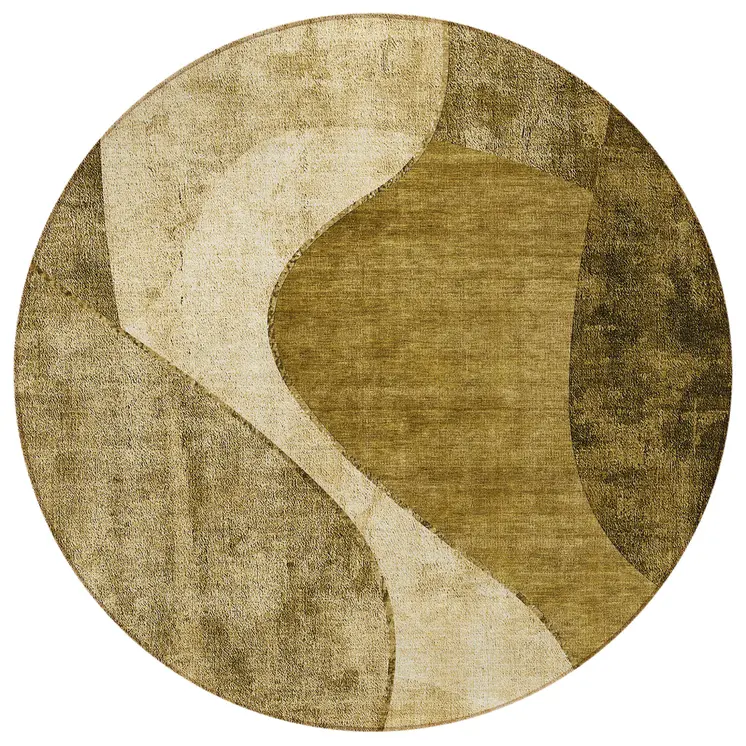 8' Brown Beige And Ivory Round Abstract Washable Indoor Outdoor Area Rug