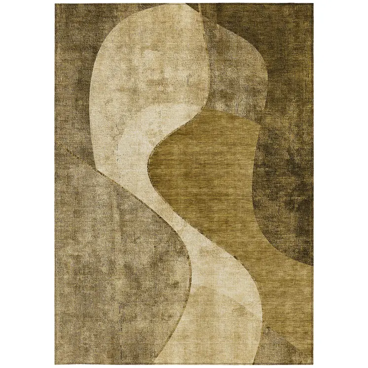 9' X 12' Brown Beige And Ivory Abstract Washable Indoor Outdoor Area Rug