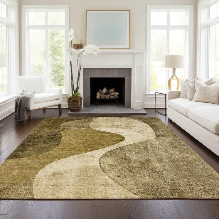 9' X 12' Brown Beige And Ivory Abstract Washable Indoor Outdoor Area Rug