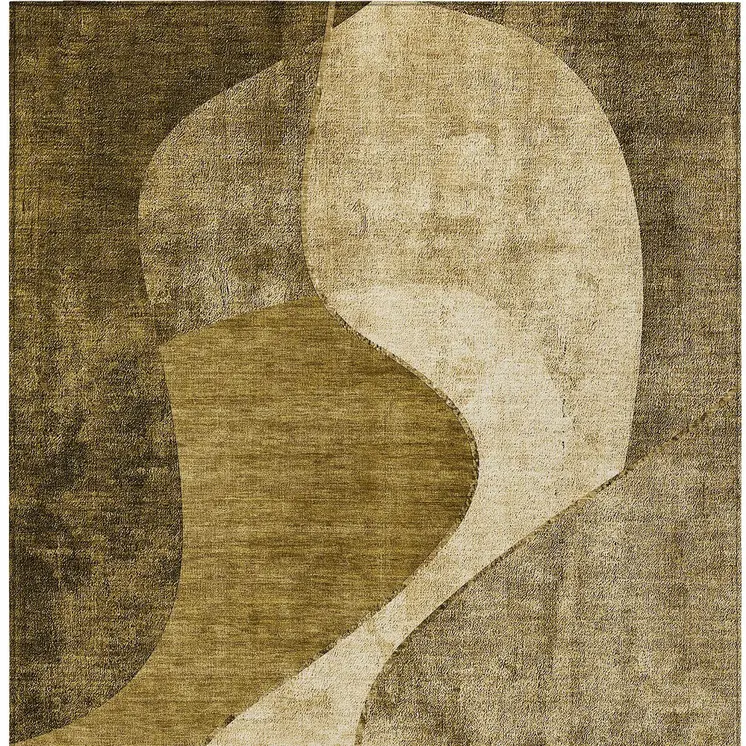 10' X 14' Brown Beige And Ivory Abstract Washable Indoor Outdoor Area Rug