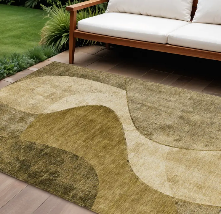 10' X 14' Brown Beige And Ivory Abstract Washable Indoor Outdoor Area Rug