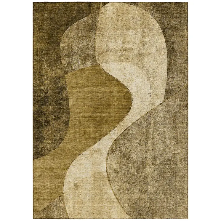 10' X 14' Brown Beige And Ivory Abstract Washable Indoor Outdoor Area Rug