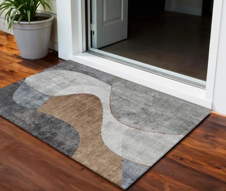 3' X 5' Gray Charcoal And Brown Abstract Washable Indoor Outdoor Area Rug