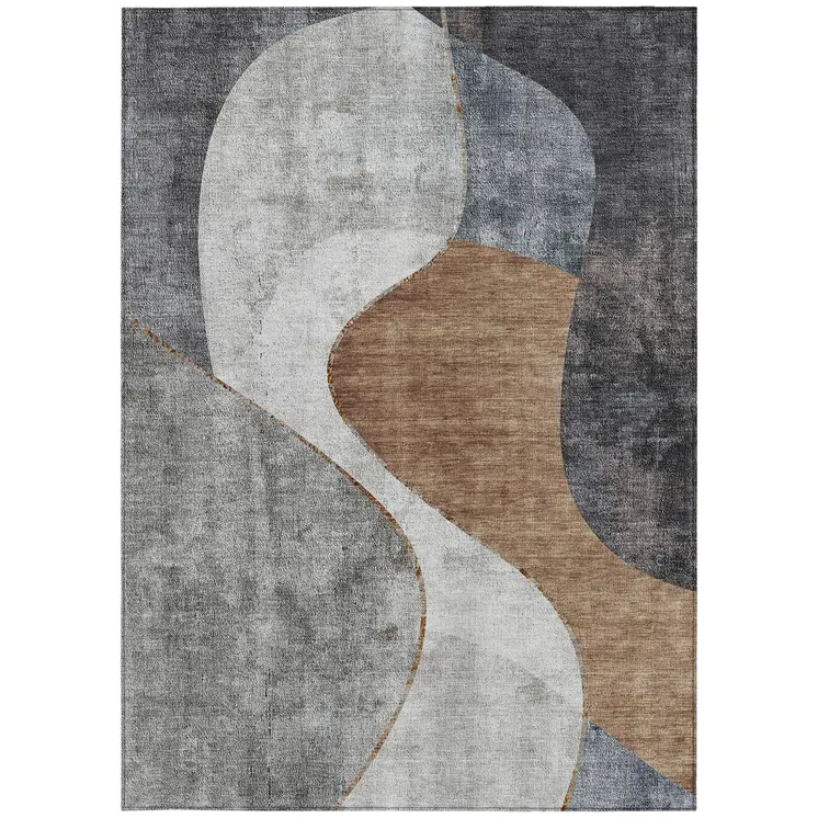 5' X 8' Gray Charcoal And Brown Abstract Washable Indoor Outdoor Area Rug