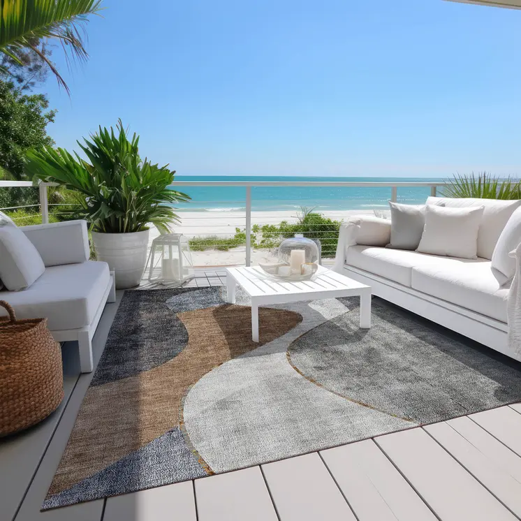 5' X 8' Gray Charcoal And Brown Abstract Washable Indoor Outdoor Area Rug
