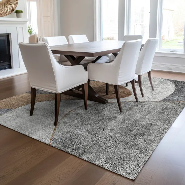 5' X 8' Gray Charcoal And Brown Abstract Washable Indoor Outdoor Area Rug