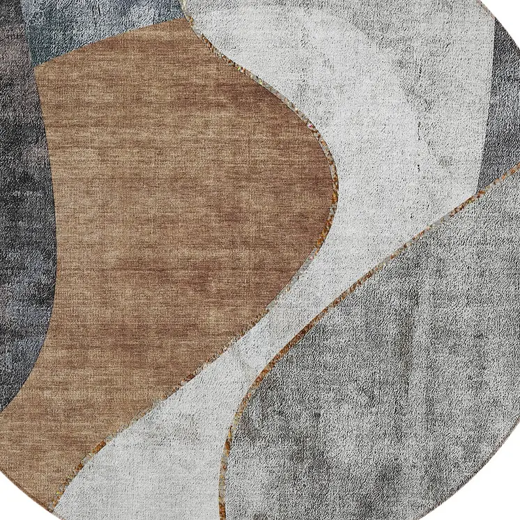 8' Gray Charcoal And Brown Round Abstract Washable Indoor Outdoor Area Rug