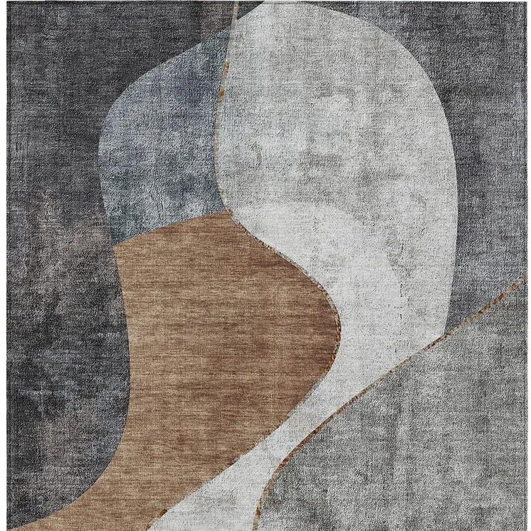 10' X 14' Gray Charcoal And Brown Abstract Washable Indoor Outdoor Area Rug