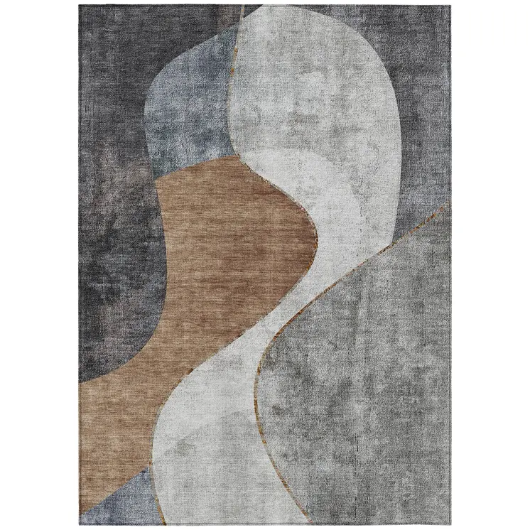 10' X 14' Gray Charcoal And Brown Abstract Washable Indoor Outdoor Area Rug