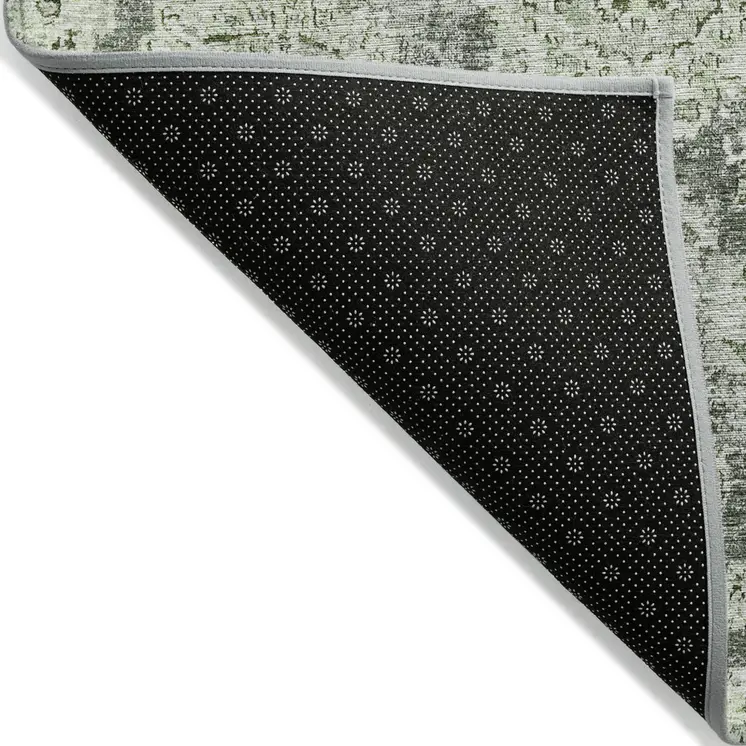 8' X 10' Artichoke Green And Olive Green Floral Washable Indoor Outdoor Area Rug