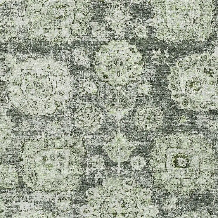8' X 10' Artichoke Green And Olive Green Floral Washable Indoor Outdoor Area Rug