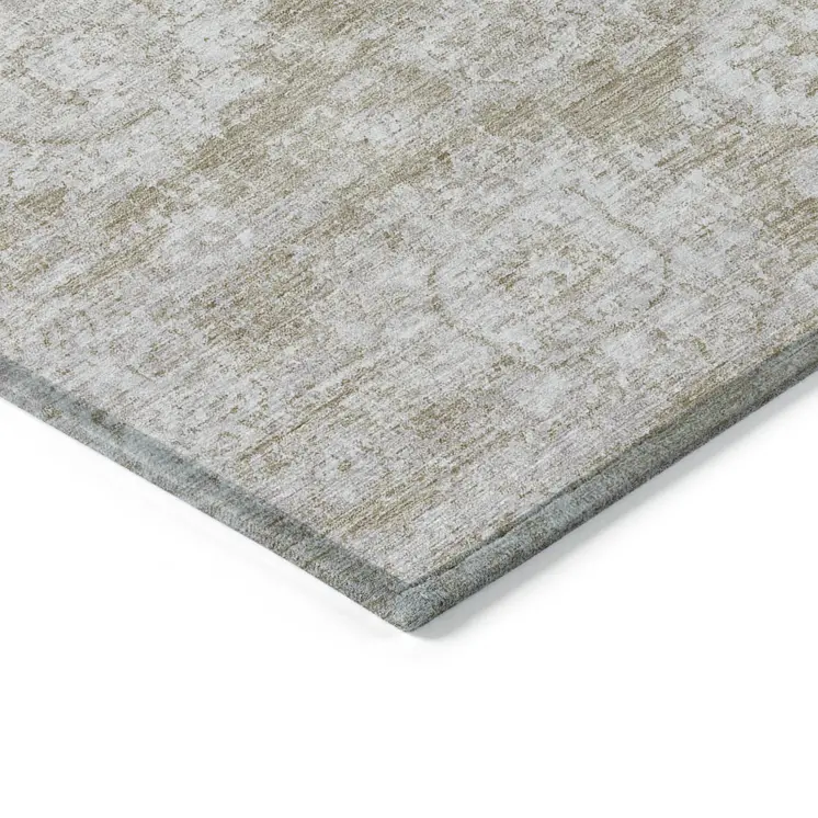 3' X 5' Beige Tan And Gray Floral Washable Indoor Outdoor Area Rug