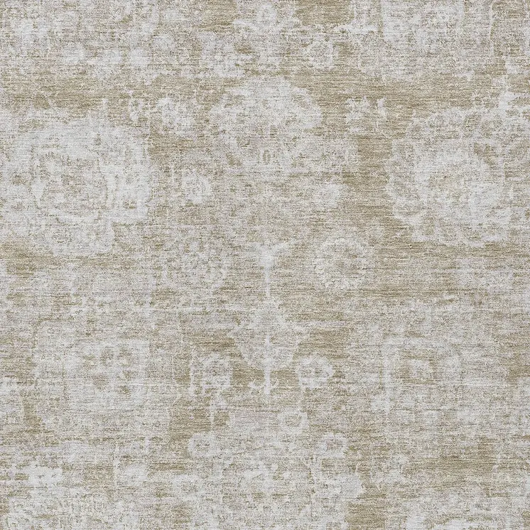 3' X 5' Beige Tan And Gray Floral Washable Indoor Outdoor Area Rug