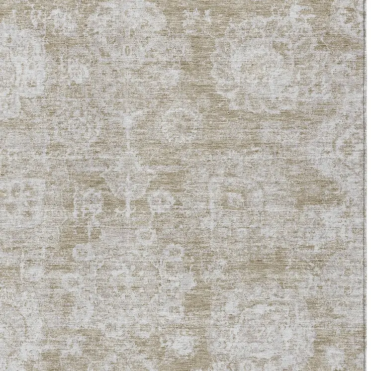 5' X 8' Beige Tan And Gray Floral Washable Indoor Outdoor Area Rug