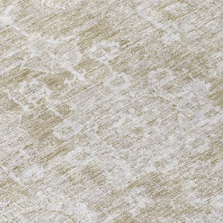 8' Beige Tan And Gray Round Floral Washable Indoor Outdoor Area Rug