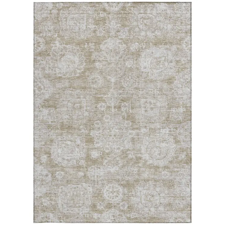 8' X 10' Beige Tan And Gray Floral Washable Indoor Outdoor Area Rug