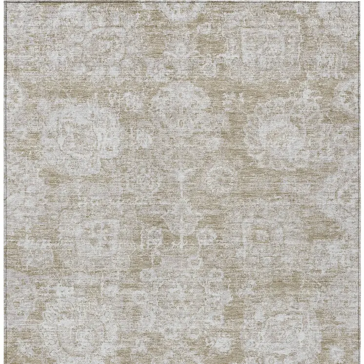 9' X 12' Beige Tan And Gray Floral Washable Indoor Outdoor Area Rug