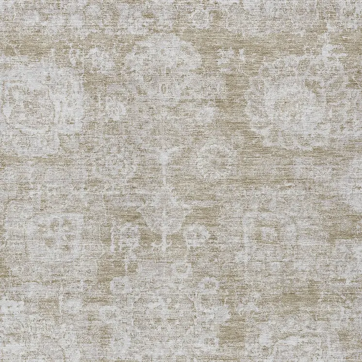 10' X 14' Beige Tan And Gray Floral Washable Indoor Outdoor Area Rug