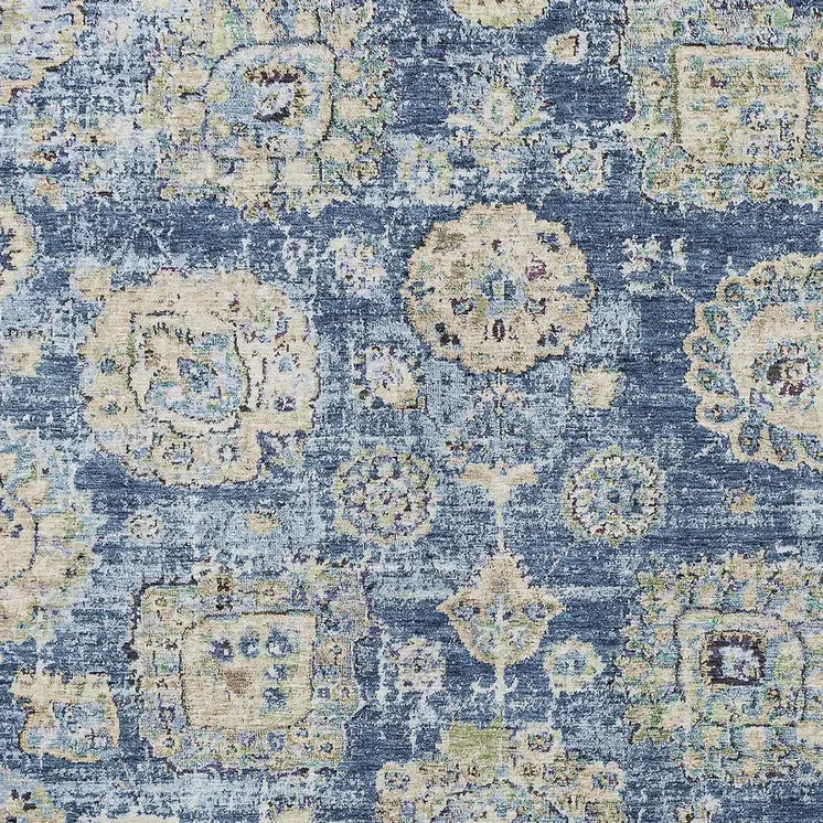3' X 5' Navy Blue And Beige Floral Washable Indoor Outdoor Area Rug