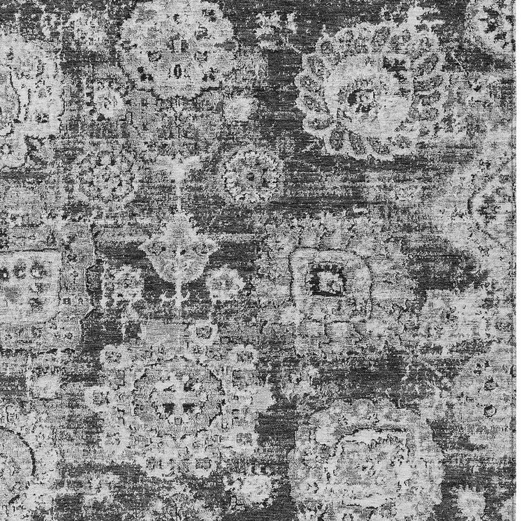 5' X 8' Gray Charcoal And Silver Floral Washable Indoor Outdoor Area Rug