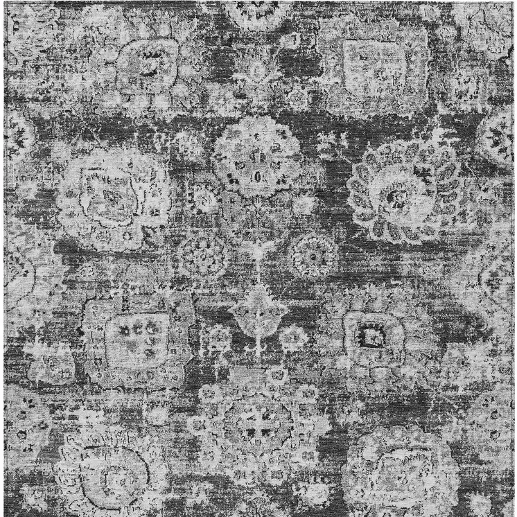 8' X 10' Gray Charcoal And Silver Floral Washable Indoor Outdoor Area Rug
