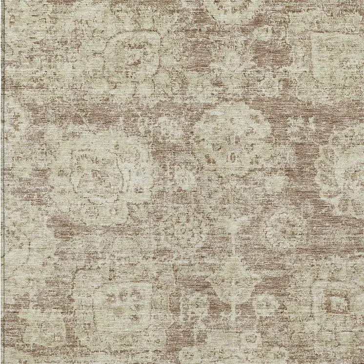 3' X 5' Brown Tan And Beige Floral Washable Indoor Outdoor Area Rug