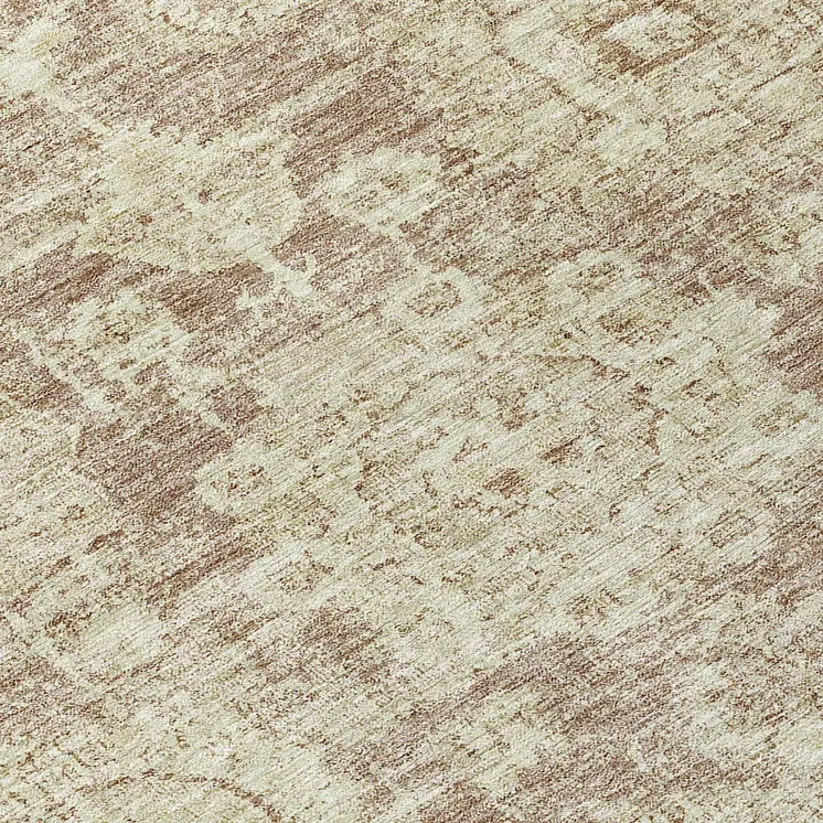 8' Brown Tan And Beige Round Floral Washable Indoor Outdoor Area Rug